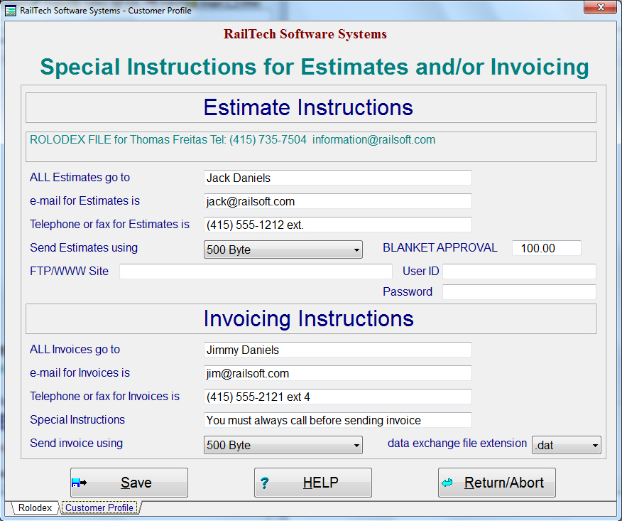 Estimate Invoice instructions