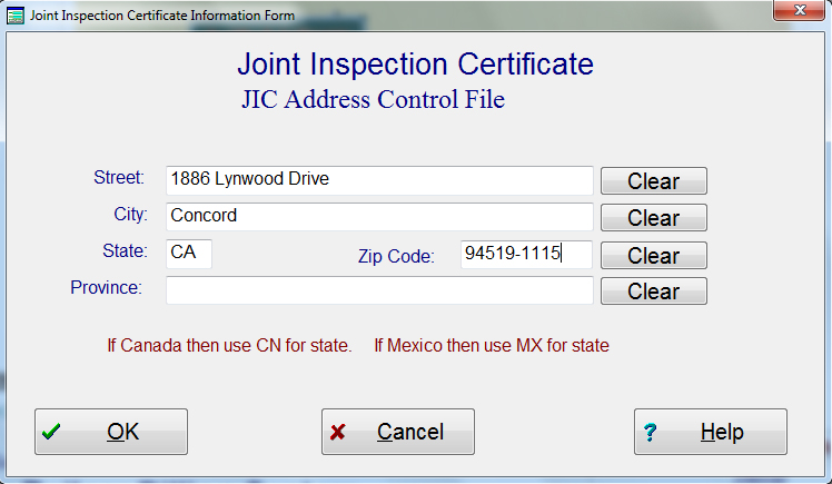 Joint Inspection Certificate